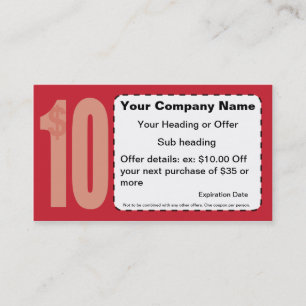 $10.00 Off Coupon Business Card