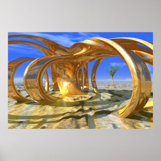 #10-02 Hacienda Sunrise: Golden 3D Sculpture Poster (Front)