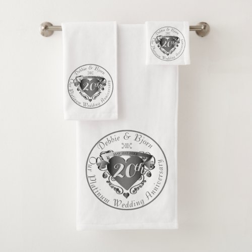 101120th25th70th Wedding Anniversary Heart Bath Towel Set