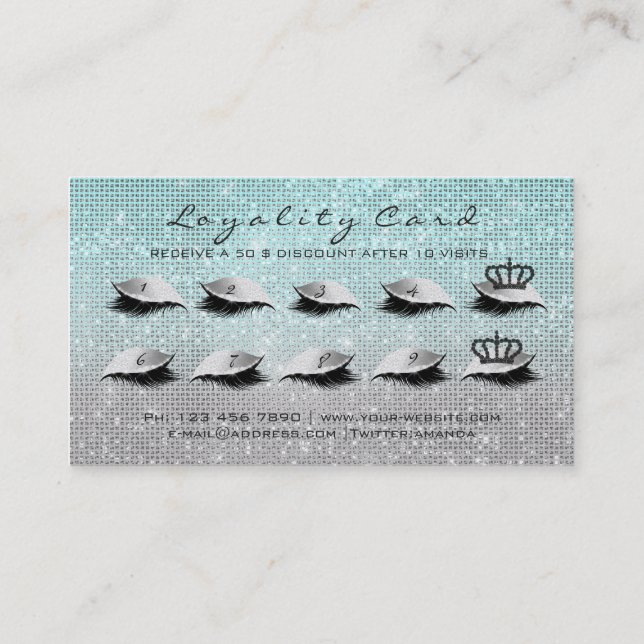 10/5 Crown  Makeup Lashes Extension Blue Gray  Loyalty Card (Back)