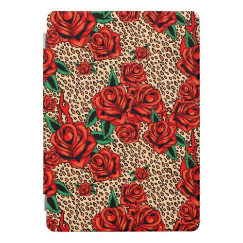 105 ipad pro cover red roses and leopard print