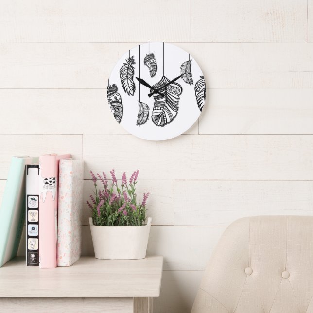 10.75" Boho Feathers Acrylic Round Wall Clock (Reading Room)