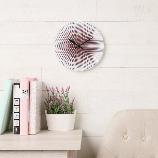 10.75" Fog Red & White Halftone Round Acrylic Large Clock (Reading Room)