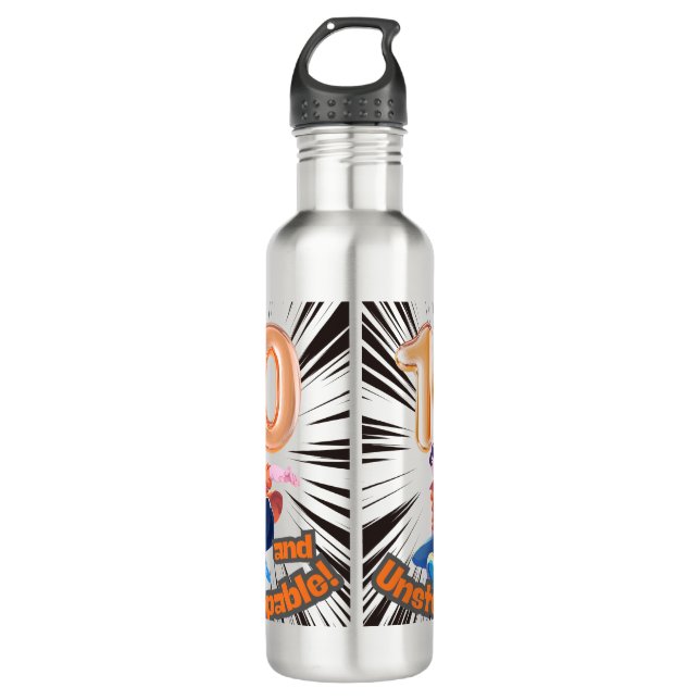 10 and Unstoppable Boys’ Birthday Stainless Steel Water Bottle (Front)
