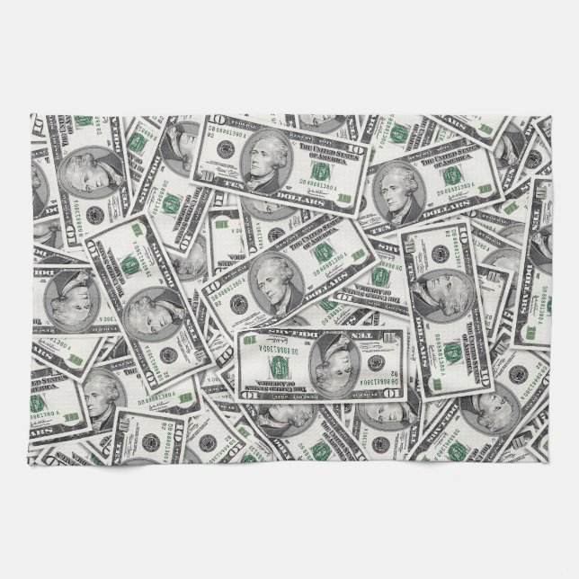 $10 Bill Money Pattern Kitchen Towel (Horizontal)