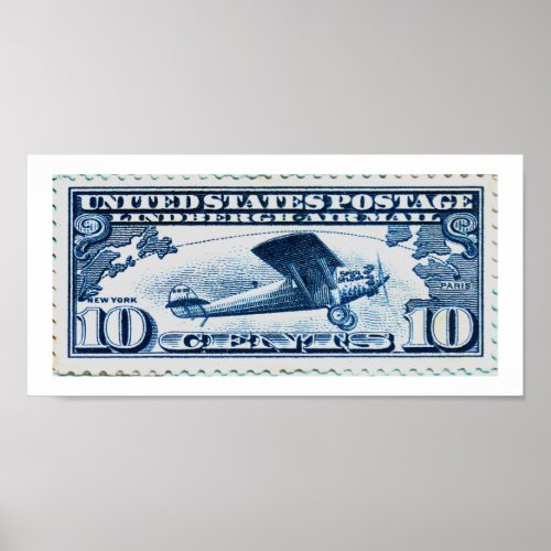 10 Cent Lindberg Air Mail Stamp Poster