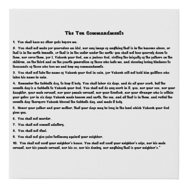 10 Commandments in a cool modern font ~ Full Faux Canvas Print (Front)