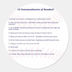 10 Commandments of Baseball! Classic Round Sticker