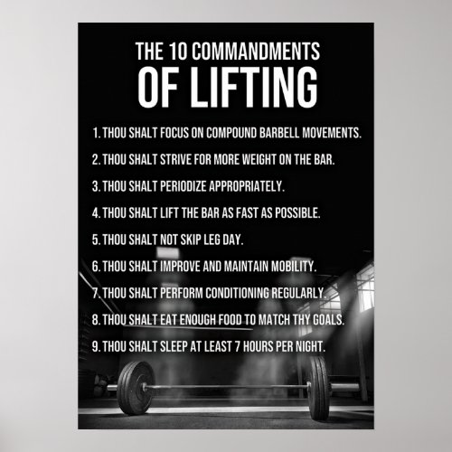 10 Commandments Of Lifting _ Gym Motivational Poster