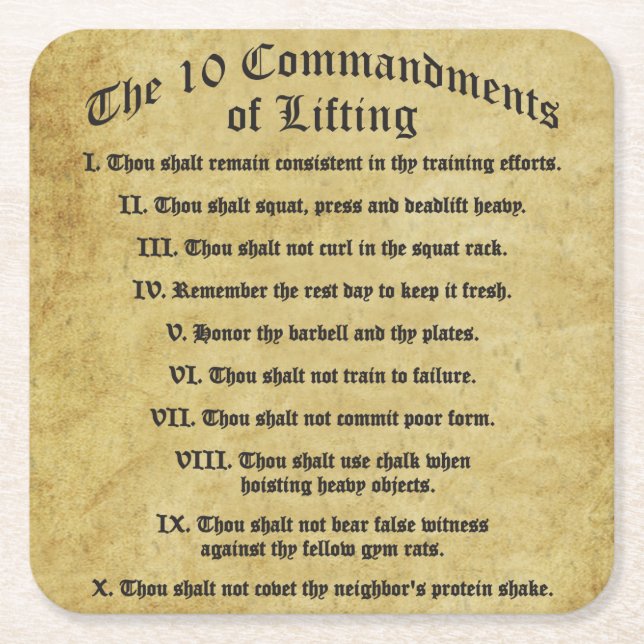 10 Commandments of Lifting Square Paper Coaster (Front)