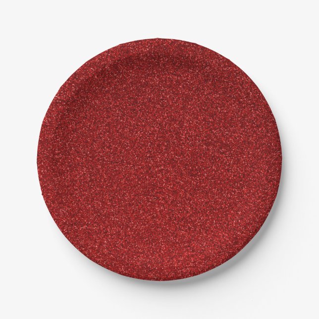 10 Dark Red Glitter Print Sparkles Party Supplies Paper Plates (Front)