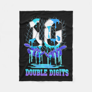 10 Double Digits 10th Birthday Boy Soccer Ice Drip Fleece Blanket