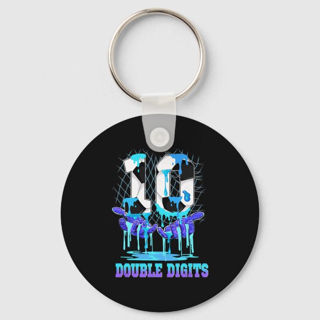 10 Double Digits 10th Birthday Boy Soccer Ice Drip Keychain (Front)