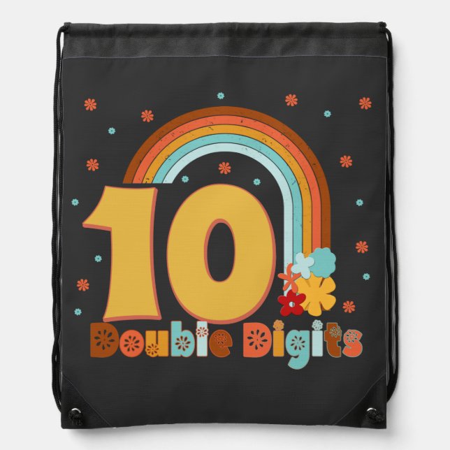 10 Double Digits Birthday Girl Groovy Party  Drawstring Bag (Front)