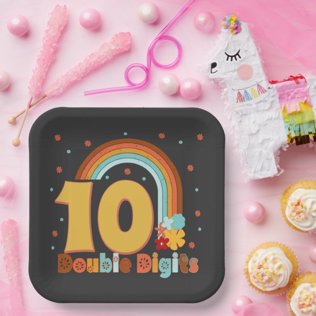 10 Double Digits Birthday Girl Groovy Party  Paper Plates (Party)