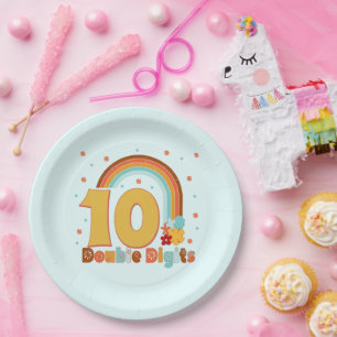 10 Double Digits Birthday Girl Groovy Party Paper Plates