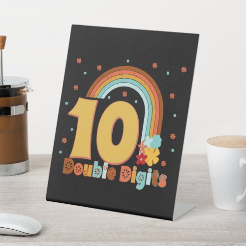 10 Double Digits Birthday Girl Groovy Party  Pedestal Sign