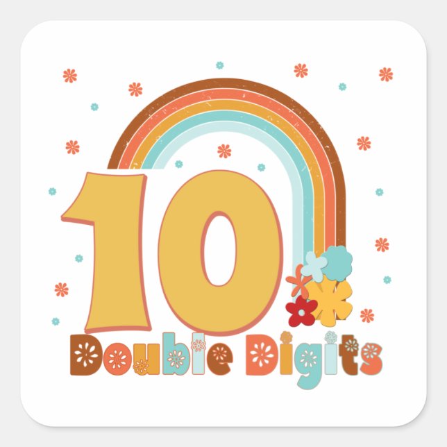 10 Double Digits Birthday Girl Groovy Party  Square Sticker (Front)