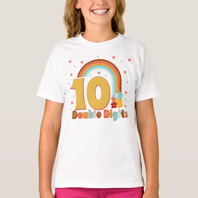 10 Double Digits Birthday Girl Groovy Party T-Shir T-Shirt (Front)