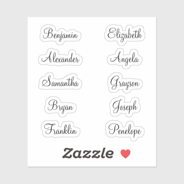 10 First Names Modern Elegant Calligraphy Sticker (Sheet)