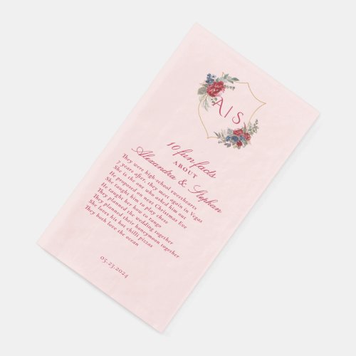 10 Fun Facts Newlyweds Couple Crest Modern Magenta Paper Guest Towels