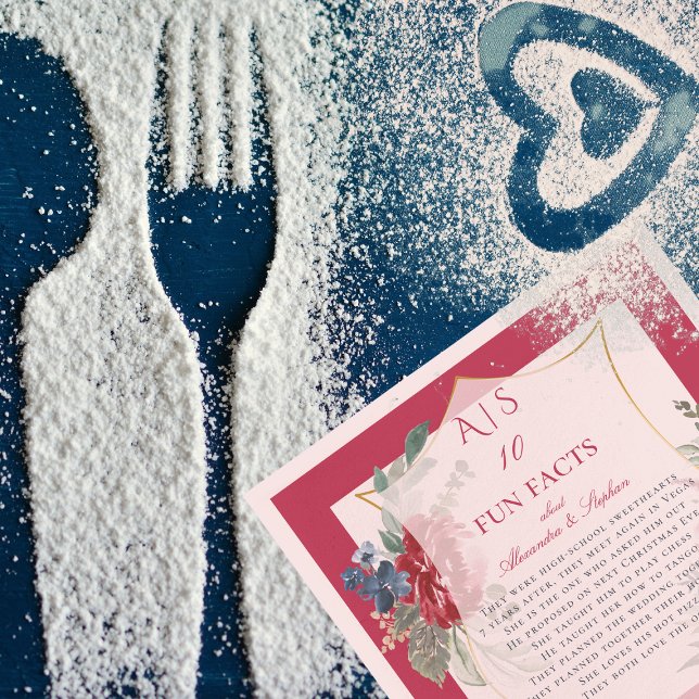 10 Fun Facts Newlyweds Couple Magenta Roses Crest Napkins (Creator Uploaded)