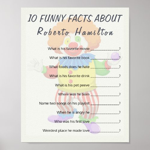 10 FUNNY FACTS PARTY GAME  FOR MEN POSTER