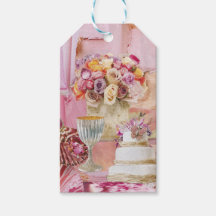 10 Gift Tags with Cake and Goblet on Pink