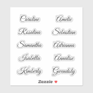 10 Guest first names Calligraphy Elegant script Sticker