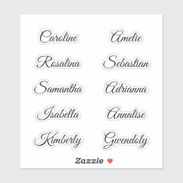 10 Guest first names Calligraphy Elegant script Sticker (Sheet)