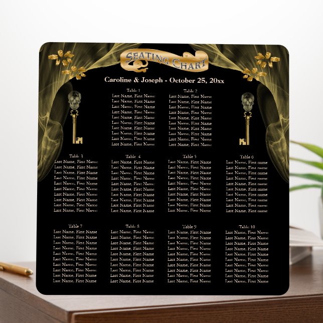 10 Halloween Wedding Tables Black & Gold Skulls  Foam Board (In Situ (Office))