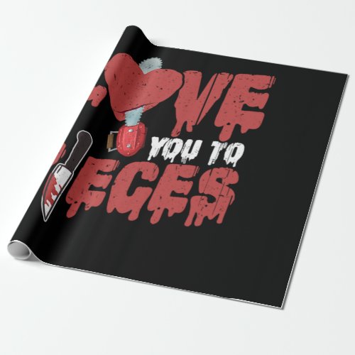 10Horror Movie Love You To Pieces Heart Chain Saw Wrapping Paper