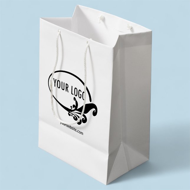 10 inch Gift Bag Business Logo Branded Promotional (MISOOK 7 x 4.5 x 10 inch Medium White Gift Bag with Logo)