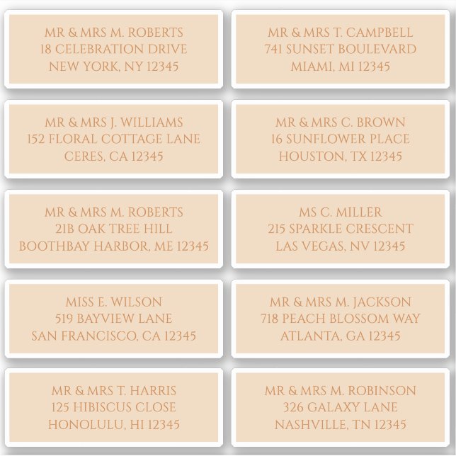 10 Individual Guest Name Address Champagne Gold Sticker (Front)
