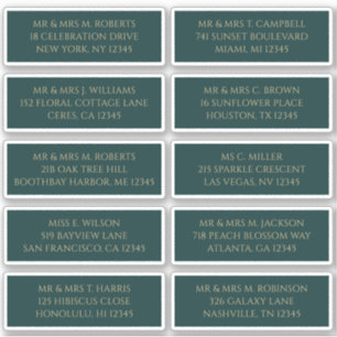 10 Individual Guest Name Address Green Gold Sticker