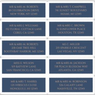 10 Individual Guest Name Address Mystical Blue Sticker