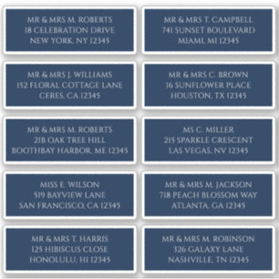 10 Individual Guest Name Address Mystical Blue Sticker