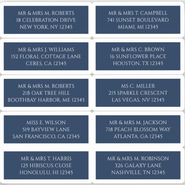 10 Individual Guest Name Address Mystical Blue Sticker (Front)