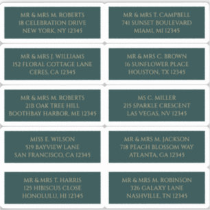 10 Individual Guest Name Address Mystical Green Sticker