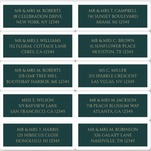 10 Individual Guest Name Address Mystical Green Sticker