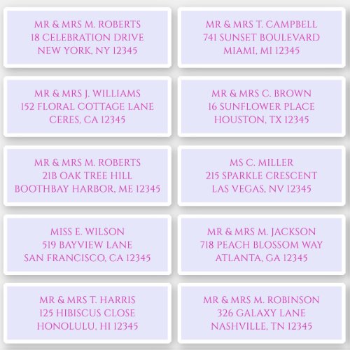 10 Individual Guest Name Address Mystical Lavender Sticker