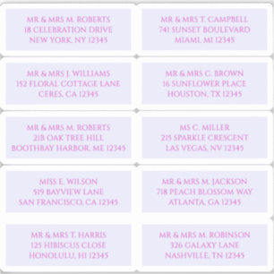 10 Individual Guest Name Address Mystical Lavender Sticker