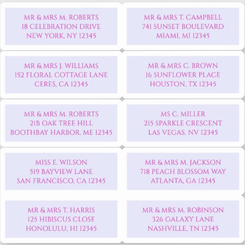 10 Individual Guest Name Address Mystical Lavender Sticker