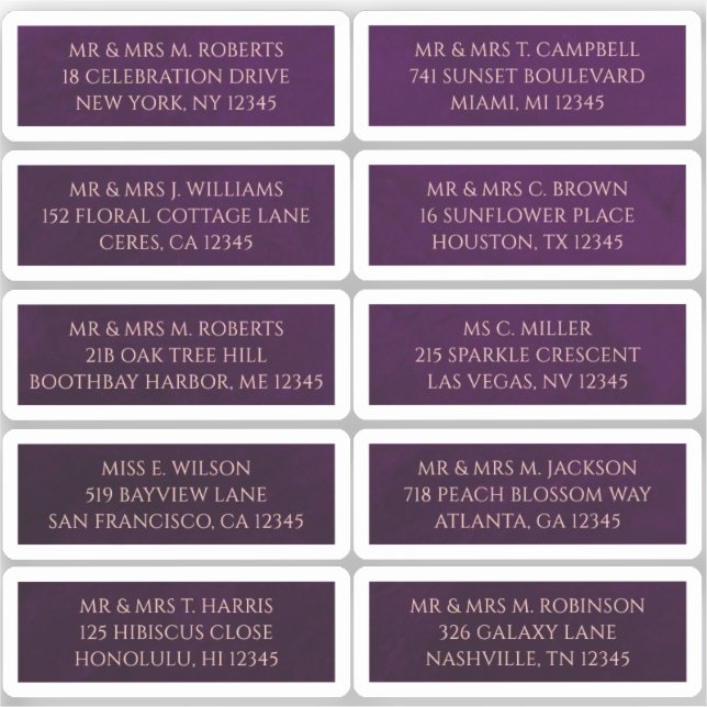 10 Individual Guest Name Address Mystical Plum Sticker (Front)