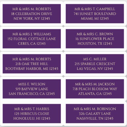 10 Individual Guest Name Address Mystical Purple Sticker