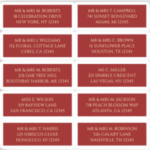 10 Individual Guest Name Address Mystical Red Sticker