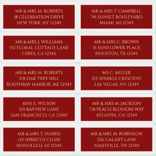 10 Individual Guest Name Address Mystical Red Sticker