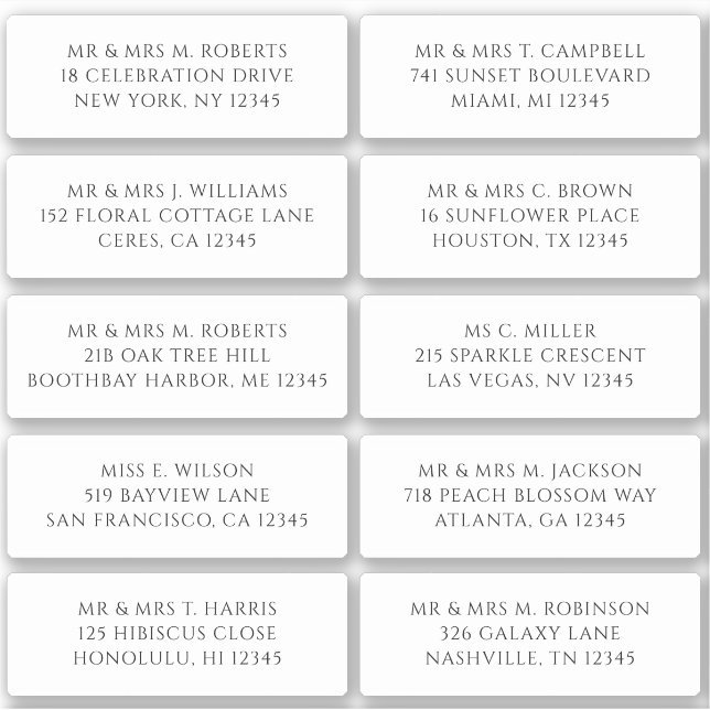 10 Individual Guest Name Address Party Wedding Sti Sticker (Front)