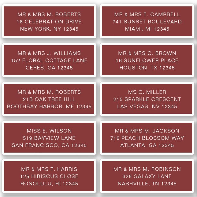 10 Individual Guest Name Address Party Wedding Sti Sticker (Front)