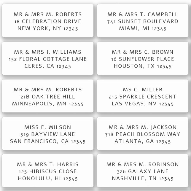 10 Individual Guest Name Address Party Wedding Sticker (Front)